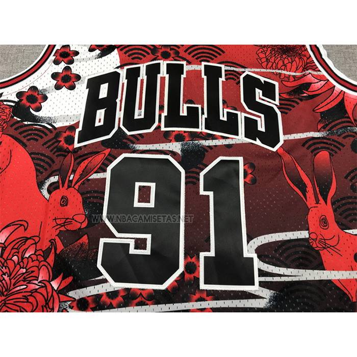 Camiseta Chicago Bulls Dennis Rodman NO 91 Mitchell & Ness Lunar New Year Rojo